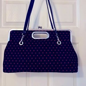 Ayanokoji Navy Red Canvas Polka Dot Clutch Shoulder Bag Purse